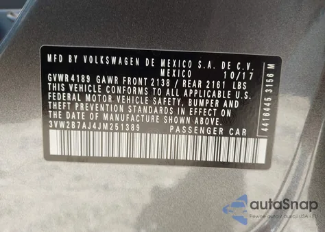 2018 Volkswagen Jetta 1.4T S from USA, damaged, VIN 3VW2B7AJ4JM251389